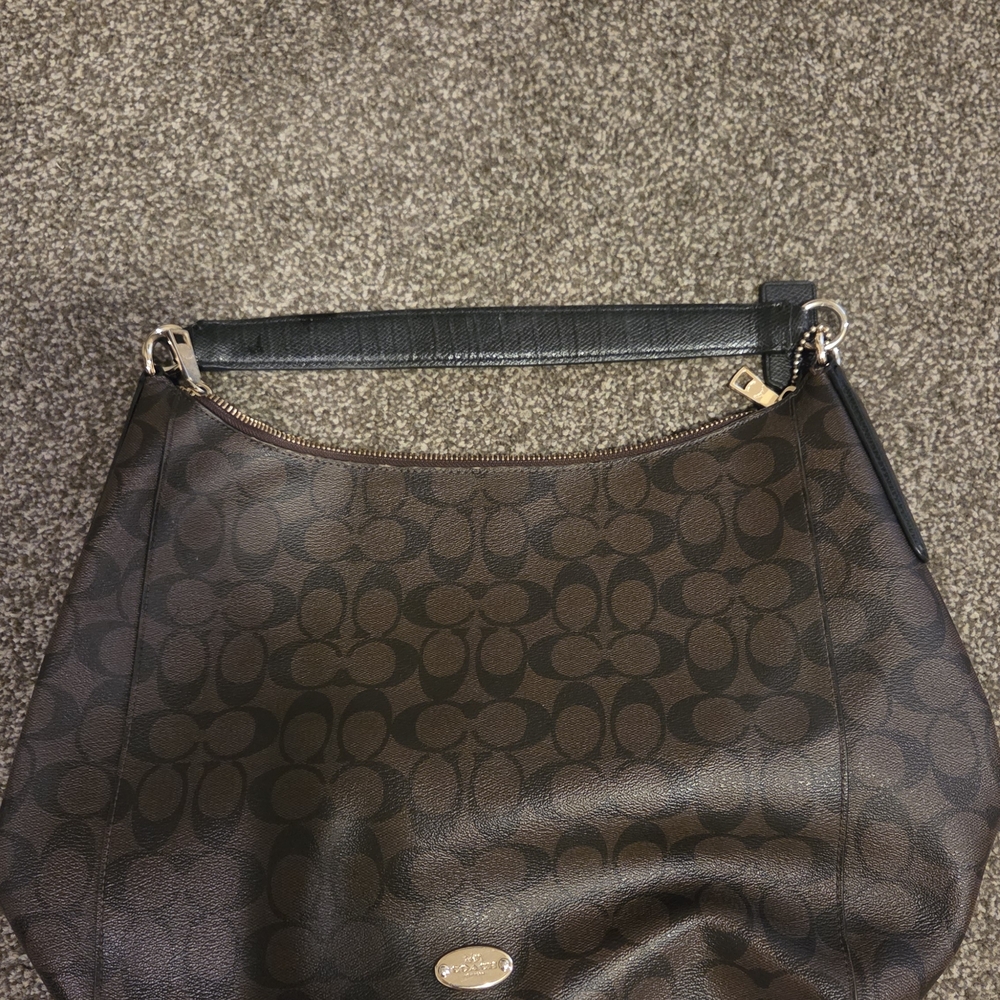 Coach Signature Brown and Black Hobo Bag